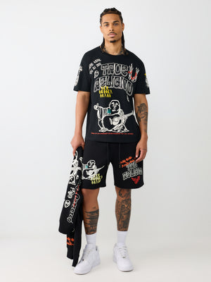 True Religion Shorts Sketched Logo Fleece Jet Black