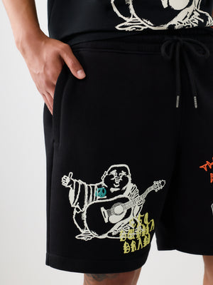 True Religion Shorts Sketched Logo Fleece Jet Black