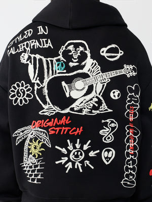 True Religion Hoody Sketched Logo Boxy Jet Black