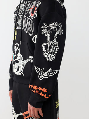 True Religion Hoody Sketched Logo Boxy Jet Black