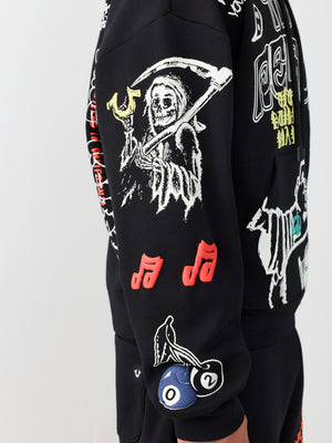 True Religion Hoody Sketched Logo Boxy Jet Black