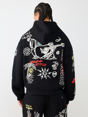True Religion Hoody Sketched Logo Boxy Jet Black