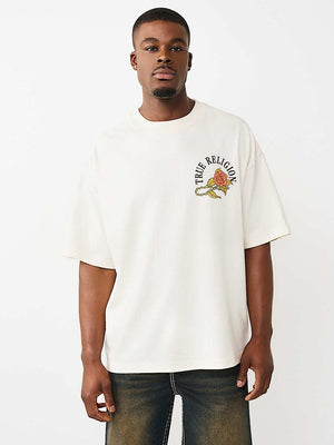 True Religion T-Shirt Floral Snake Oversized Winter White