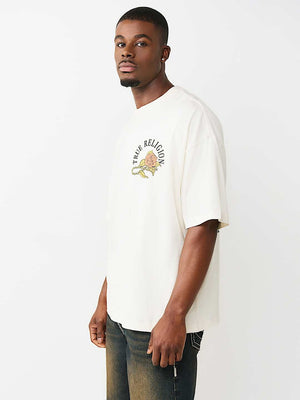 True Religion T-Shirt Floral Snake Oversized Winter White
