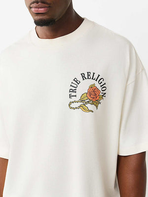 True Religion T-Shirt Floral Snake Oversized Winter White