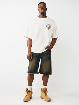 True Religion T-Shirt Floral Snake Oversized Winter White