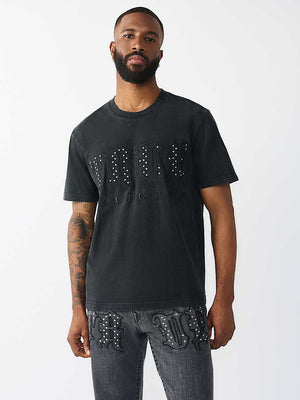 True Religion T-Shirt Studded Heavy Washed Jet Black