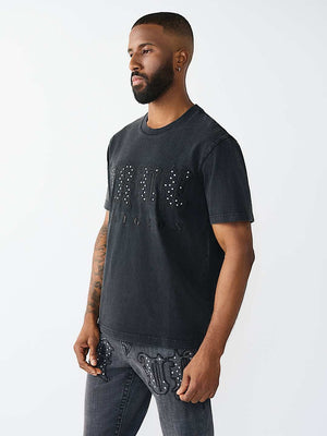 True Religion T-Shirt Studded Heavy Washed Jet Black