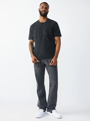 True Religion T-Shirt Studded Heavy Washed Jet Black