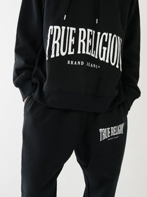True Religion Relaxed Hoodie Stretch Arch Jet Black-True Religion