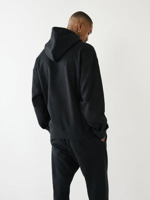 True Religion Relaxed Hoodie Stretch Arch Jet Black-True Religion