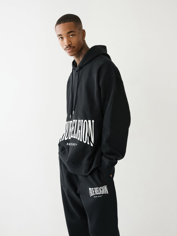 True Religion Relaxed Hoodie Stretch Arch Jet Black