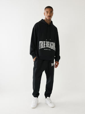 True Religion Relaxed Hoodie Stretch Arch Jet Black-True Religion