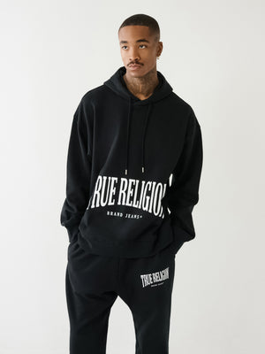 True Religion Relaxed Hoodie Stretch Arch Jet Black-True Religion
