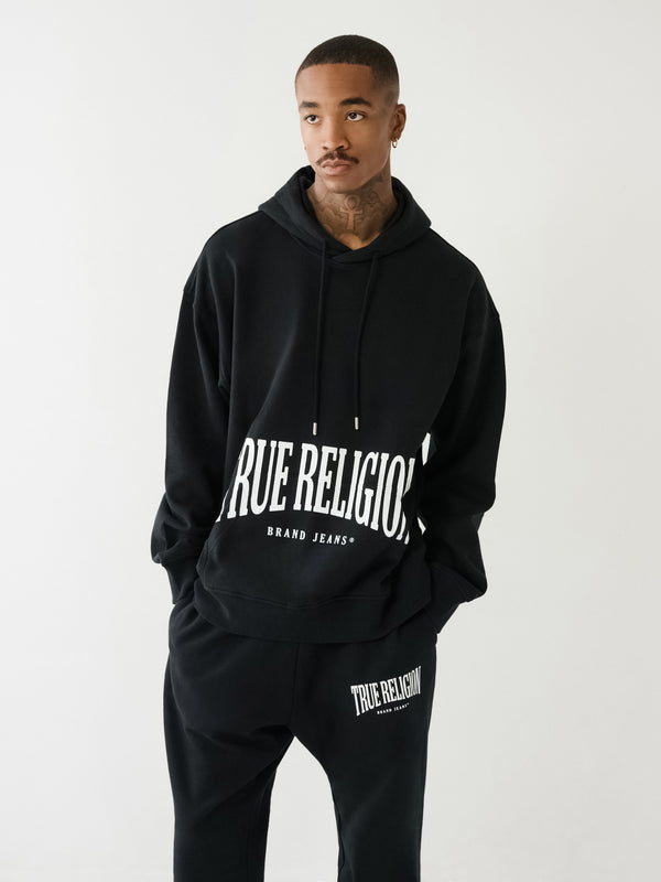 True Religion Relaxed Hoodie Stretch Arch Jet Black