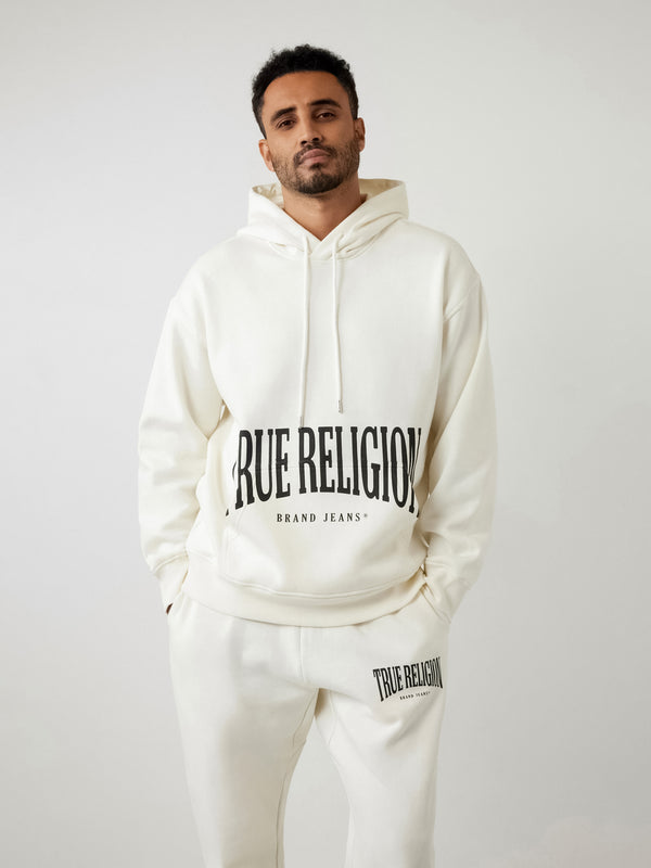 True Religion Relaxed Hoodie Stretch Arch Winter White