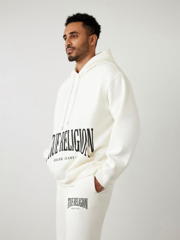 True Religion Relaxed Hoodie Stretch Arch Winter White