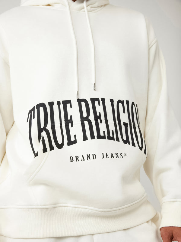 True Religion Relaxed Hoodie Stretch Arch Winter White