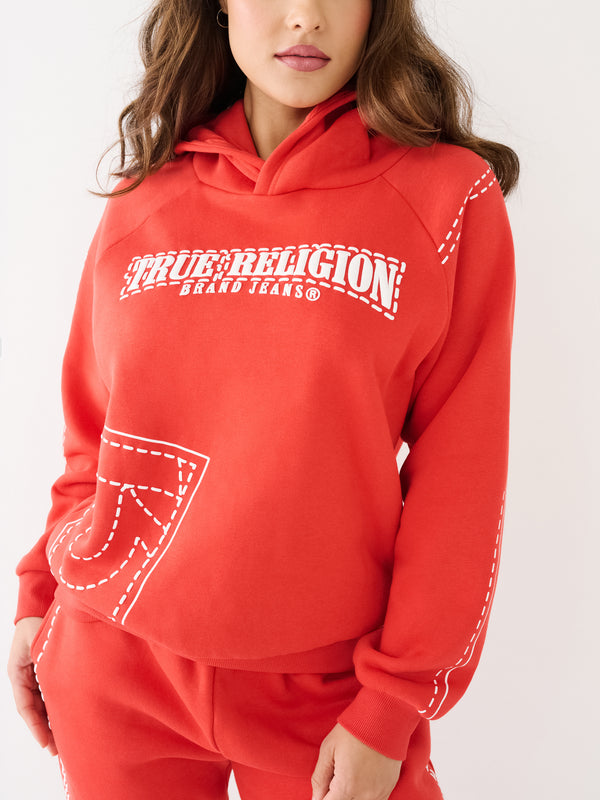 True Religion Printed Big T Hoodie Washed Red