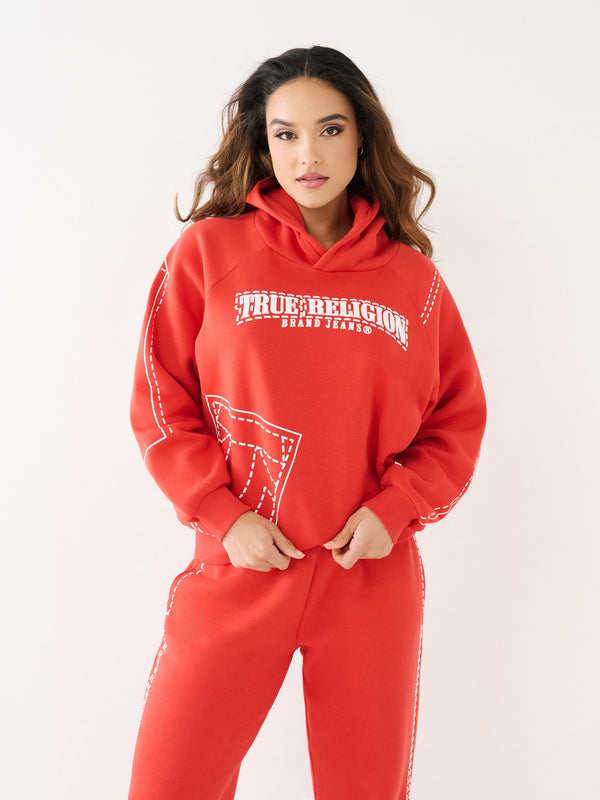 True Religion Printed Big T Hoodie Washed Red