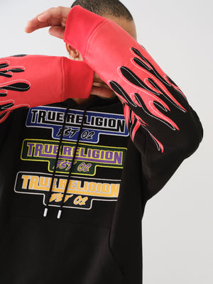 True Religion Relaxed Hoodie Moto Flame Jet Black-True Religion
