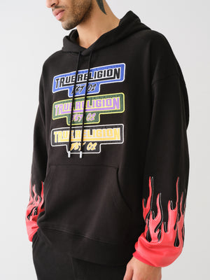 True Religion Relaxed Hoodie Moto Flame Jet Black-True Religion