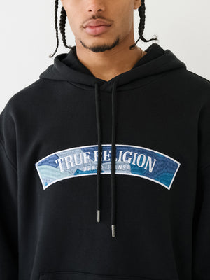 True Religion Relaxed Embro Tab Hoodie Jet Black-True Religion