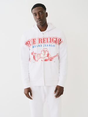 True Religio Raw Exaggerated Hoodie Icon Zip Optic White-True Religion