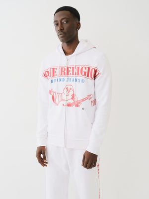 True Religio Raw Exaggerated Hoodie Icon Zip Optic White-True Religion