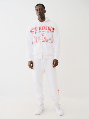 True Religio Raw Exaggerated Hoodie Icon Zip Optic White-True Religion