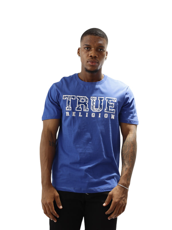 True Religion Paisley T-Shirt Flock Pacific Blue