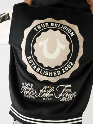 True Religion Varsity Jacket Hooded Jet Black-White-True Religion