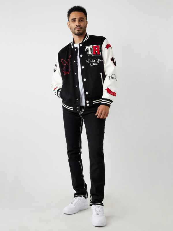 True Religion Varsity Jacket Good Bunny Black-Winter White