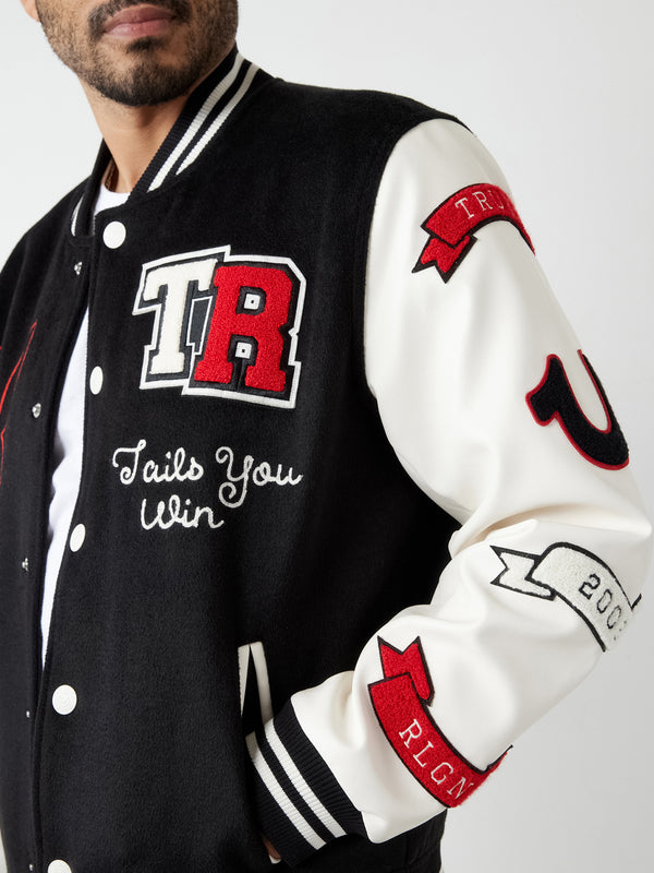 True Religion Varsity Jacket Good Bunny Black-Winter White