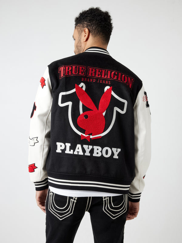 True Religion Varsity Jacket Good Bunny Black-Winter White