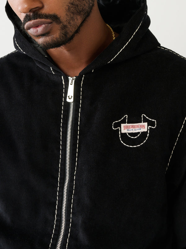 True Religion Jacket Big T Corduroy Hood Jet Black