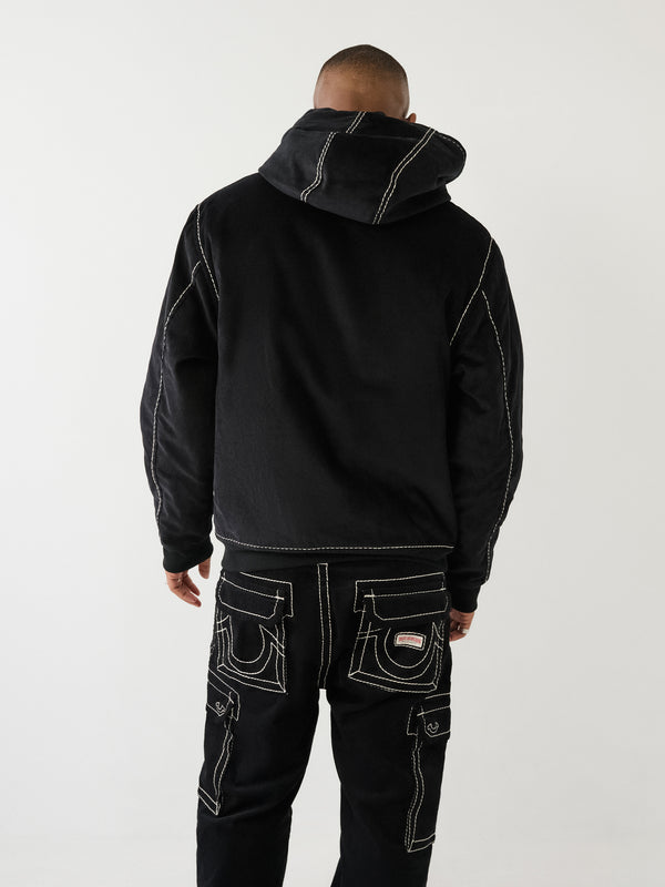 True Religion Jacket Big T Corduroy Hood Jet Black