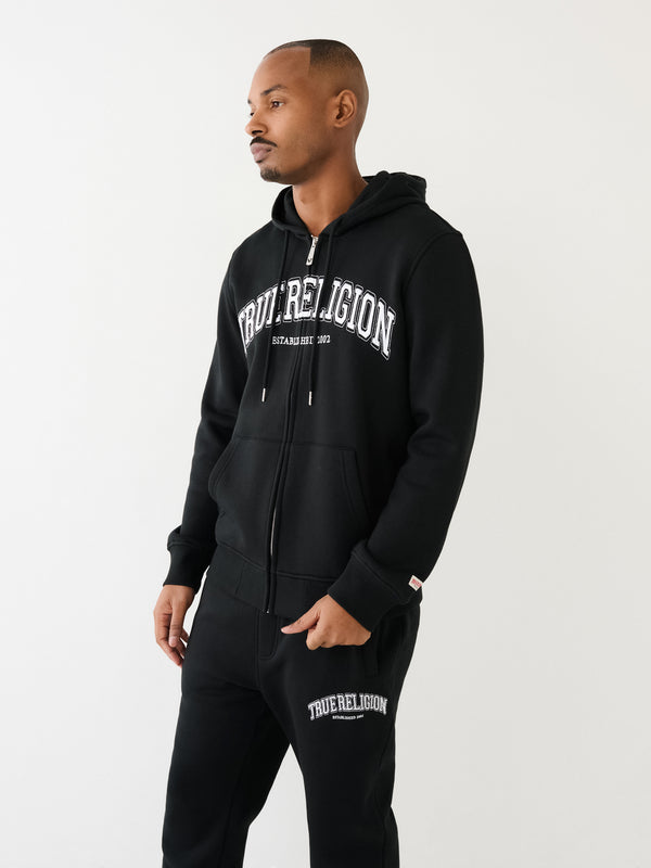 True Religion Jacket Collegiate Embro Zip Hood Jet Black