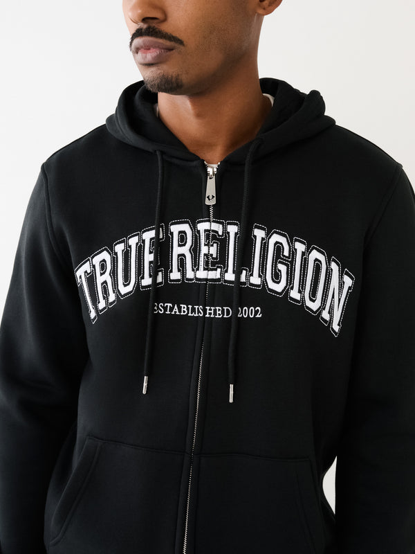 True Religion Jacket Collegiate Embro Zip Hood Jet Black