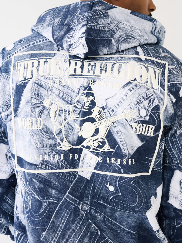 True Reigion Aop Jacket Jeans Zip Hoodie Blue