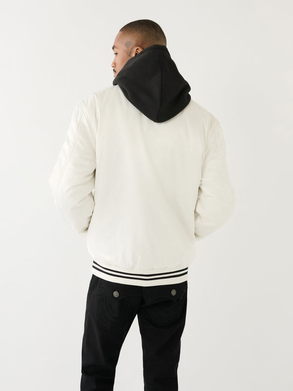 True Religion Reversible Bomber Jacket Winter White-Jet Black