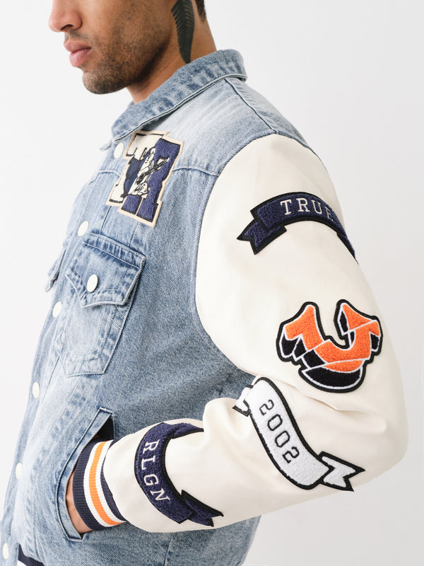 True Religion Jimmy Jacket Denim Varsity Wild Bill Winter White