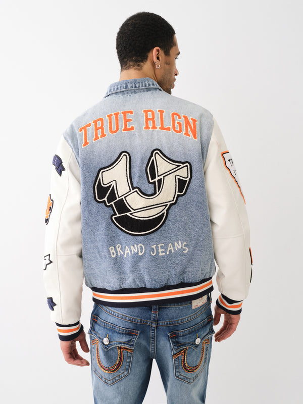 True Religion Jimmy Jacket Denim Varsity Wild Bill Winter White