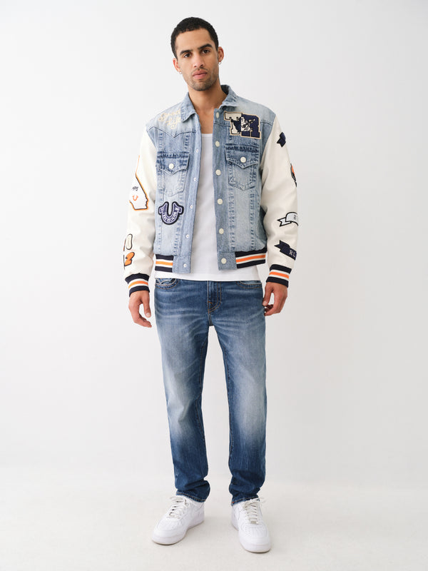 True Religion Jimmy Jacket Denim Varsity Wild Bill Winter White