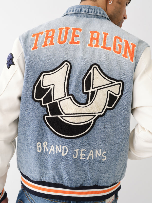 True Religion Jimmy Jacket Denim Varsity Wild Bill Winter White