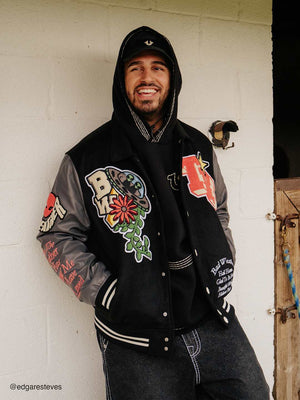 True Religion Bw Varsity Jacket Black-Granite Grey-True Religion