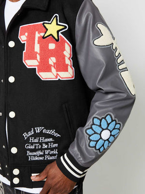 True Religion Bw Varsity Jacket Black-Granite Grey-True Religion