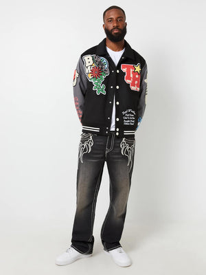 True Religion Bw Varsity Jacket Black-Granite Grey-True Religion