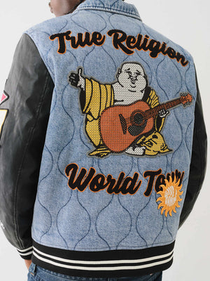 True Religion Varsity Jacket Quilted Denim Wild Bill-Jet Black-True Religion
