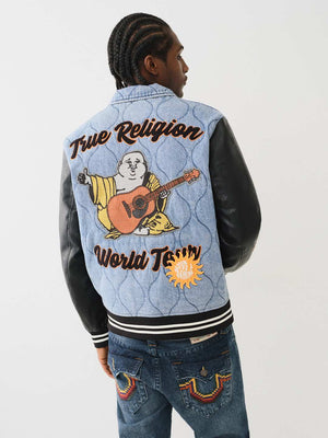 True Religion Varsity Jacket Quilted Denim Wild Bill-Jet Black-True Religion